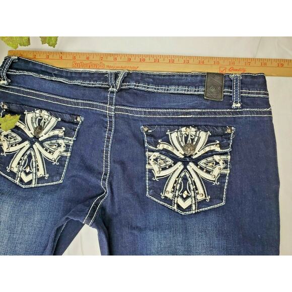 Distressed Vanity Jeans 32 x 32 Premium Embellish Slim Skinny Low Dark Stretch - Picture 6 of 12
